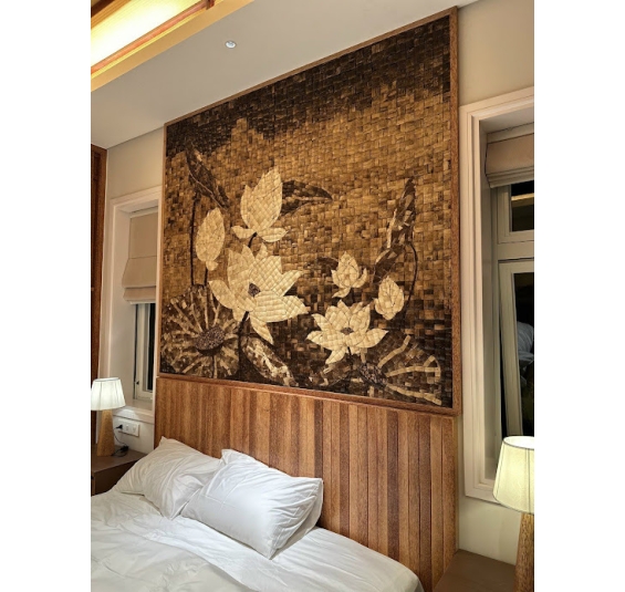 Gạch gáo dừa làm tranh mosaic hoa sen cao cấp
