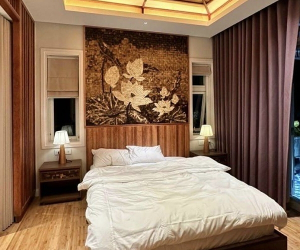 Ốp tranh gáo dừa phòng ngủ